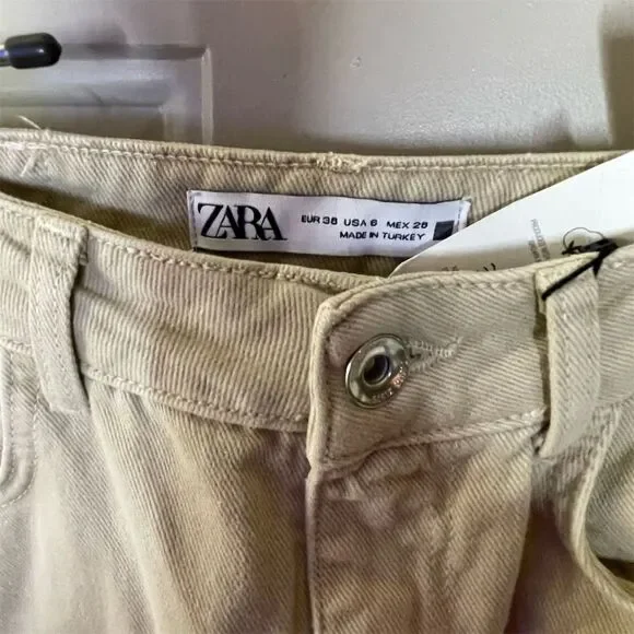 Zara Women's High Rise Ankle Jeans Size 6 Tan Relaxed Fit NWT - Picture 3 of 5